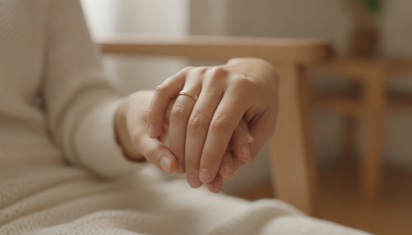 A couple holding hands gently, close-up, focusing on the connection and trust, soft focus background, elegant and respectful, 4k